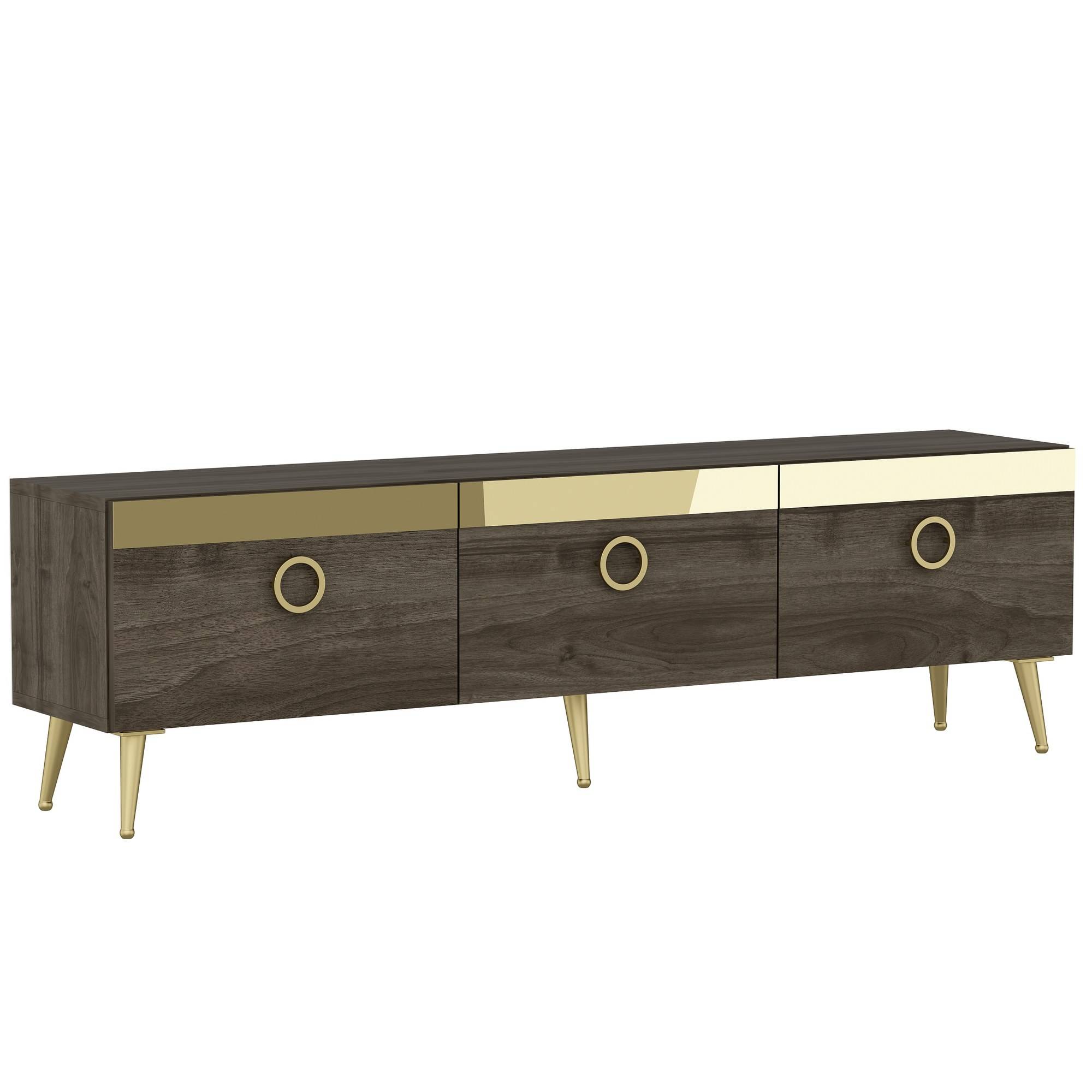 Mueble TV Gacrux 150cm madera oscura y dorado