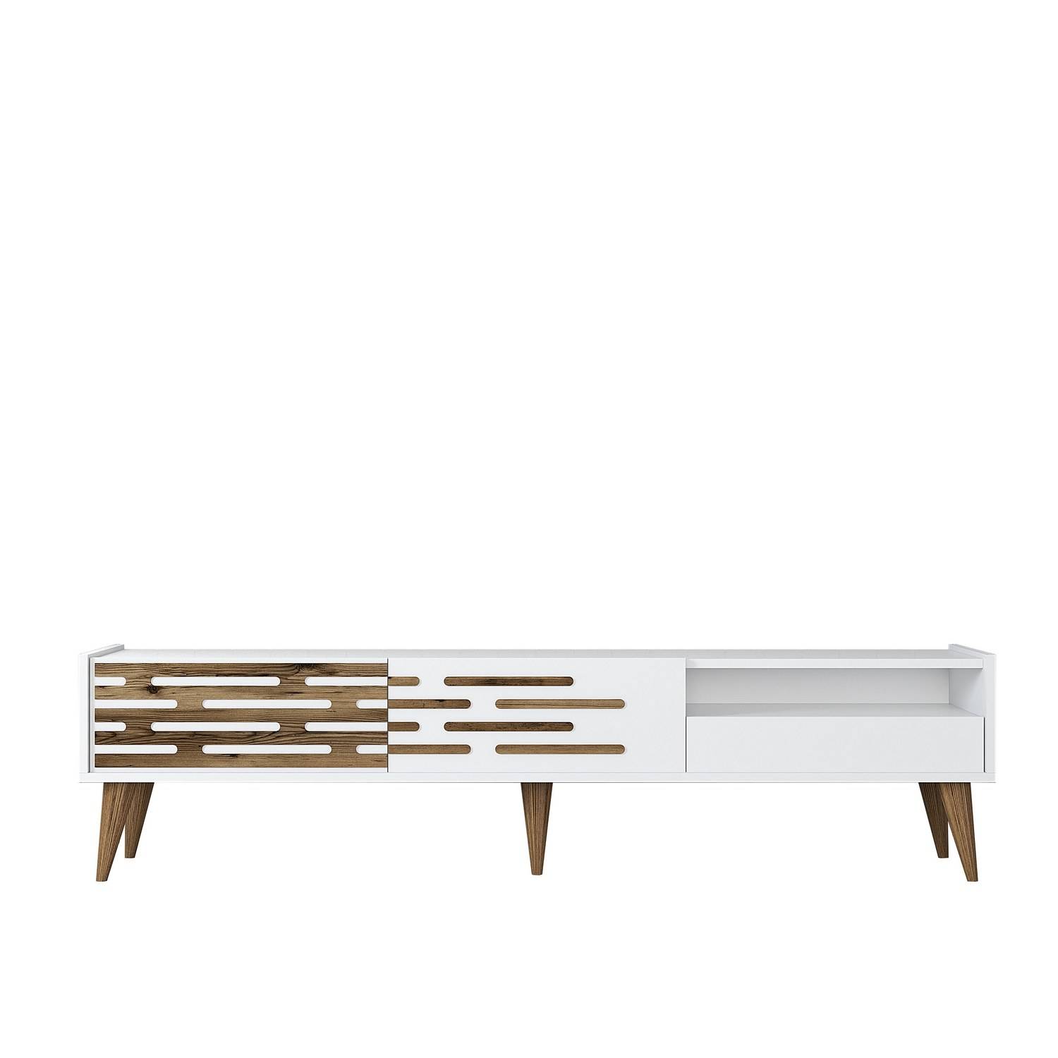 Design TV-Möbel Oviva B180cm Weiß und dunkles Holz