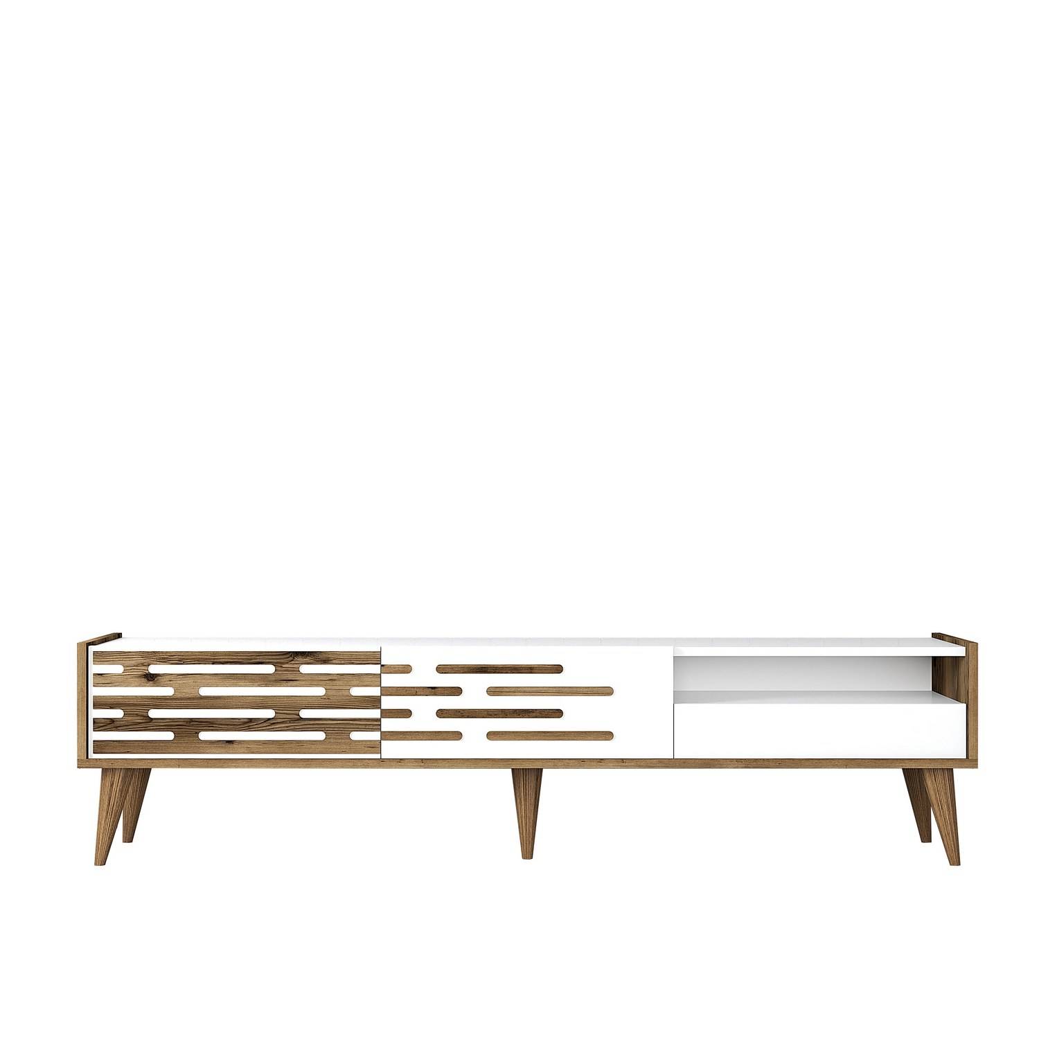 Design TV-Möbel Oviva B180cm Dunkles Holz und Weiß