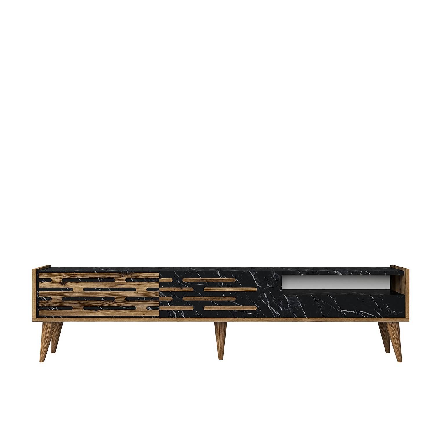 Oviva design TV-meubel L180cm Donker hout en zwart marmer