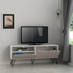 Mobile TV Disposito con frontale a strisce L139 cm Pannello in melamina Bianco chiaro Moka