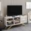 Mueble de TV de diseño Saxum L130 cm efecto mármol estriado Melamina Blanco y Oro 