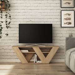 Mueble de TV de diseño W con estante L110 cm Panel de melamina de roble
