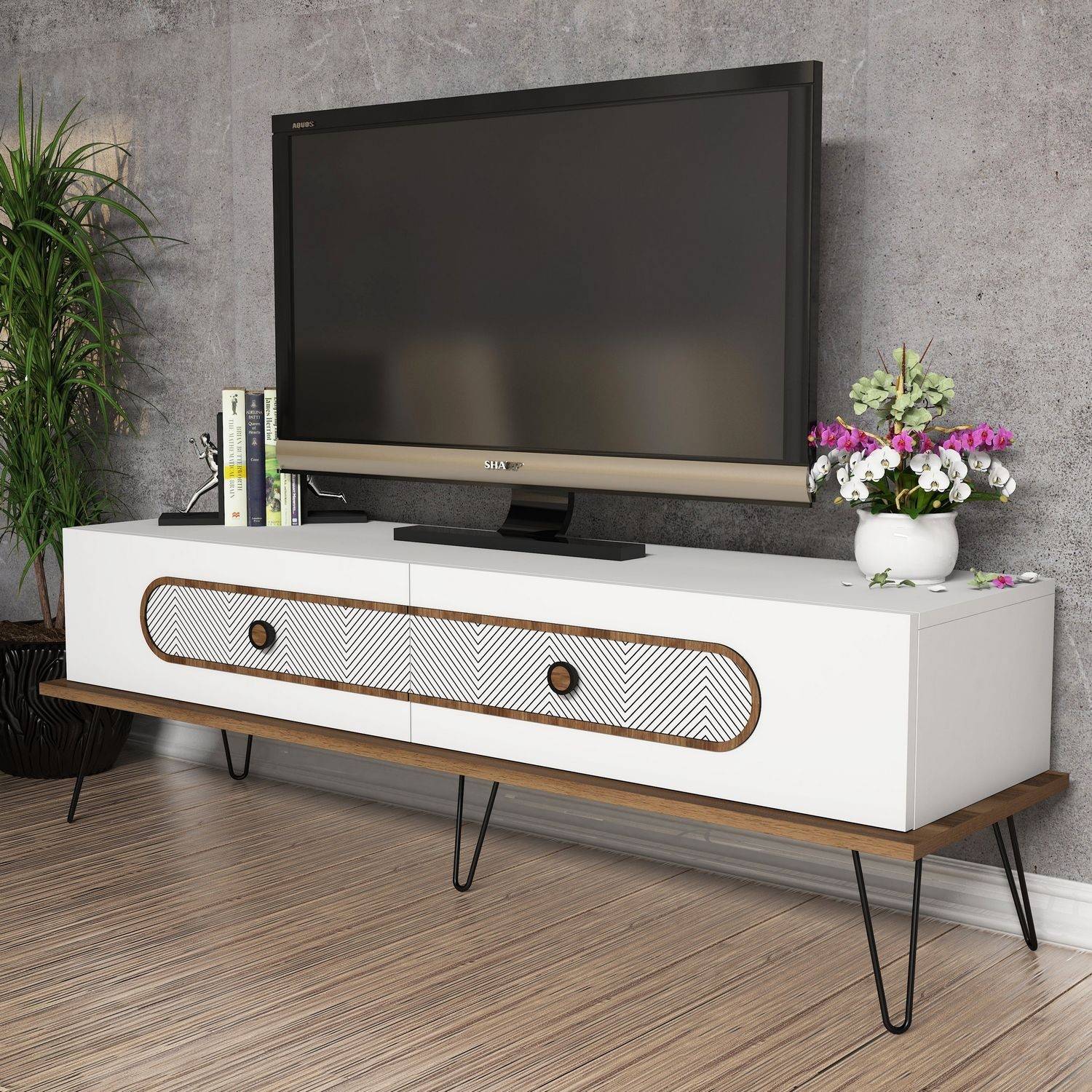 TV-Möbel Dover B145cm Dunkles Holz und Weiß