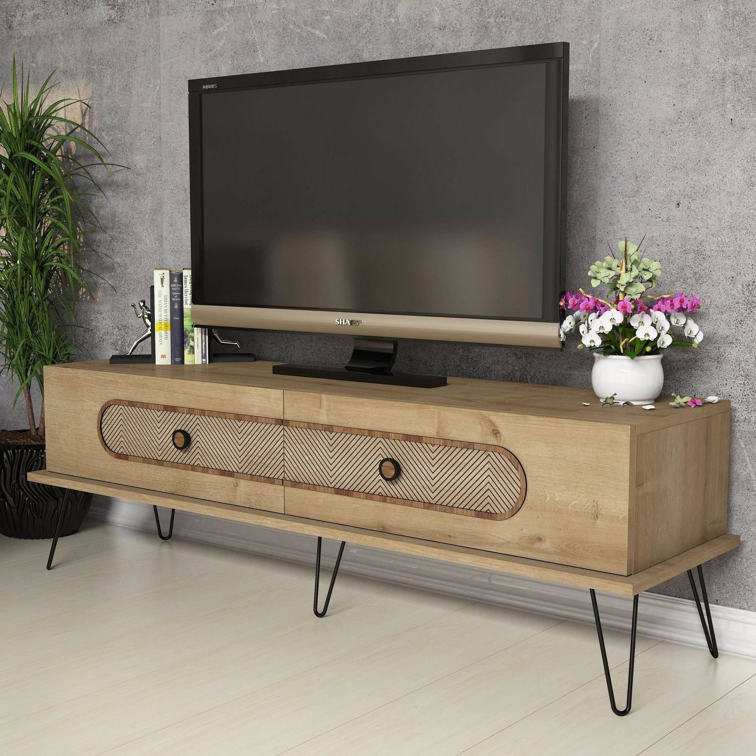 TV-Möbel Dover B145cm Dunkles Holz und helle Eiche