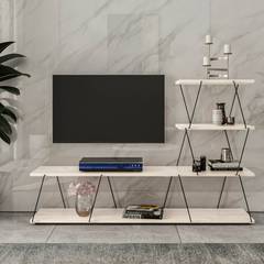 Filumis L-vormig TV-meubel met ultradunne staanders B150 cm Melamine paneel in antraciet metaal Zwart