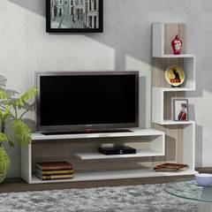 Meuble TV et bibliothèque Lucent 149,5cm Chêne clair et Blanc