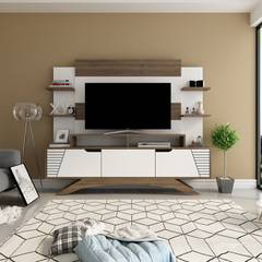 TV-meubel en wandplank Robiano Donker hout en Wit