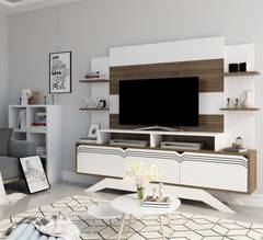 TV-meubel en wandplank Robina Donker hout en Wit