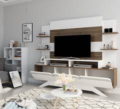 TV-meubel en wandplank Robina Donker hout en Wit