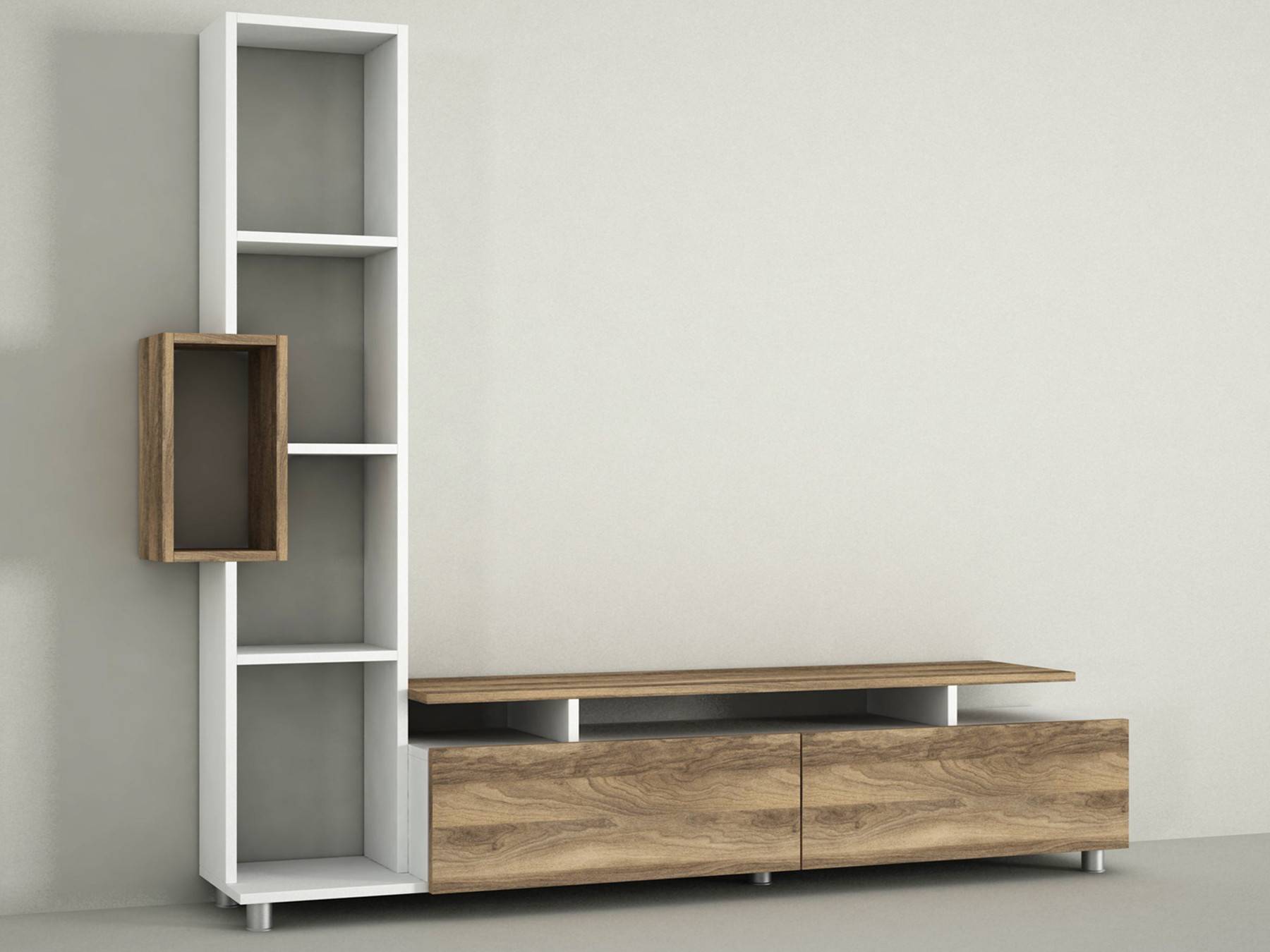 TV-meubel en plank Vitally 160cm Hout naturel en Wit