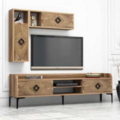 TV-meubel en wandplanken Lebon Donker hout