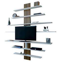 Nefera TV-meubel en planken 160cm Donker hout en Wit
