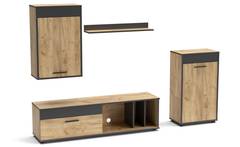 Mueble TV L140cm con 2 armarios y estante Sanika Roble claro y Gris