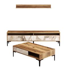 Varnus Conjunto de muebles de madera natural y efecto mármol blanco y metal negro