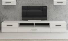 Mueble TV moderno Biancom con cajón y 2 puertas L200cm Blanco brillante