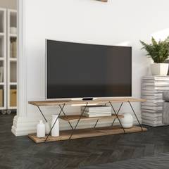 Mueble de TV con montantes ultrafinos y tres estantes Filumis L120 cm Panel de melamina, negro nogal