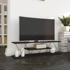 TV-meubel met drie Filumis-planken 120cm Antraciet hout en zwart metaal