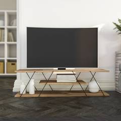 Mueble de TV con montantes ultrafinos y tres estantes Filumis L120 cm Panel de melamina, negro nogal
