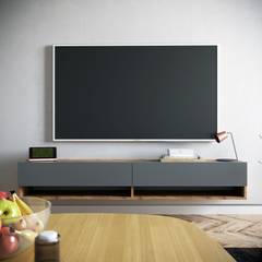 Wand-TV-Möbel 2 Regale und 2 Flügeltüren Halei 180cm Naturholz und Anthrazit