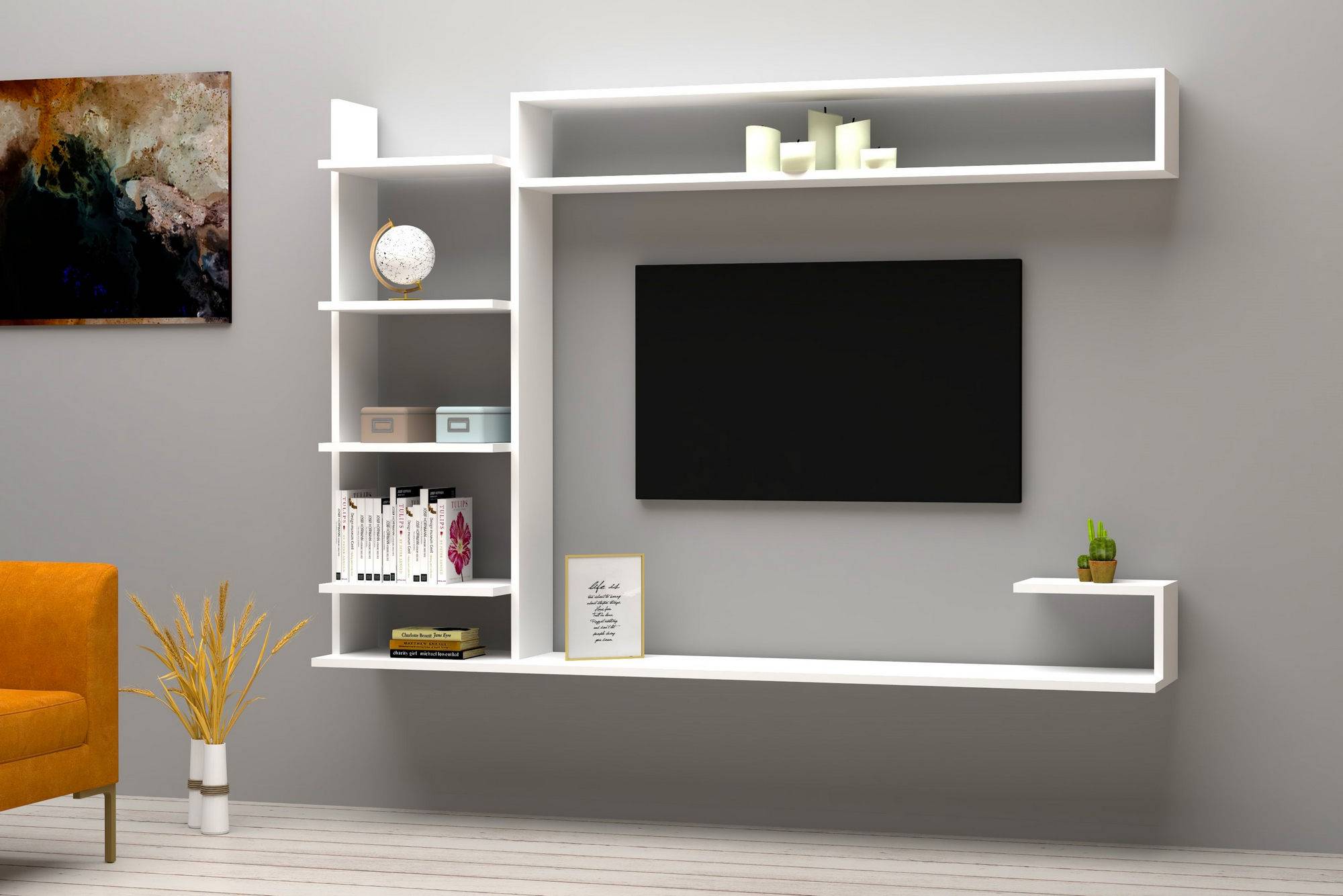 Mobile TV 180 cm LOWBOARD D, colore wotan bianco lucido, supporto TV (senza  illusione LED) : : Casa e cucina