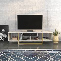 TV-Möbel Nikolai 150cm Gold und Weiß Marmor-Effekt