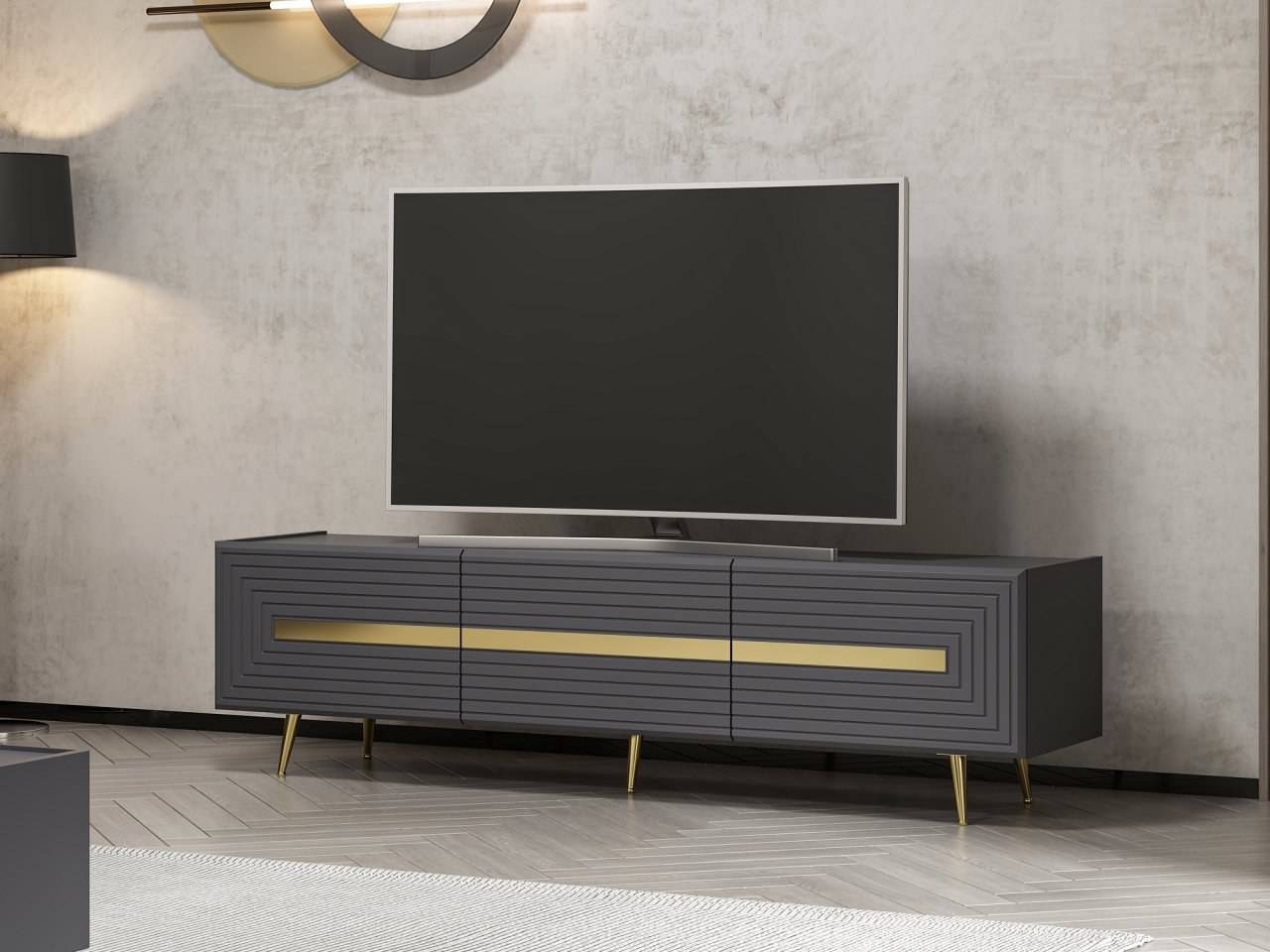 TV-Möbel Parana B180cm Anthrazit und Gold