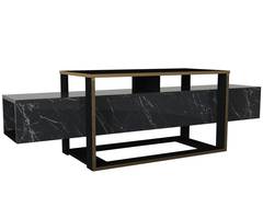 Mueble de TV rebosante efecto mármol L160 cm Panel de melamina Negro/Dorado