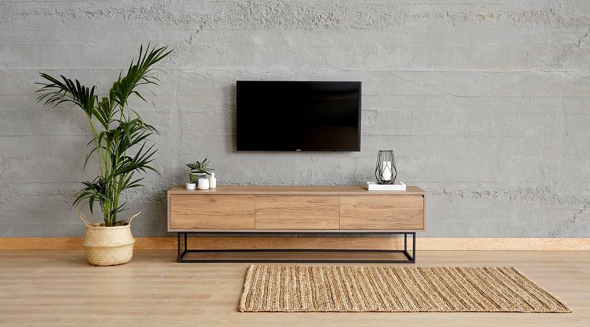 Recta TV-meubel L140 cm met 3 laden Katoen MDF Zwart walnoot en zwart laminaat 
