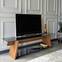 Trapeze TV-meubel 2 planken Trappy 158x45x35cm Massief hout Gehard glas Naturel Gerookt Zwart