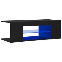 Uapat TV Stand 90cm Madera Negra y Cristal LED