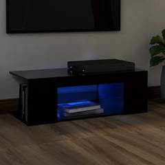 Porta TV Uapat 90cm in legno nero e vetro LED