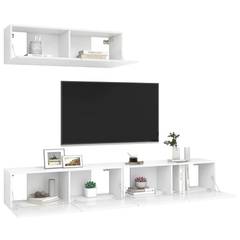 Porta TV a parete a 3 pannelli con ante Andira L100xH30cm Legno Bianco