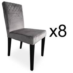 Set van 8 Milo Velvet Silver gestoffeerde stoelen