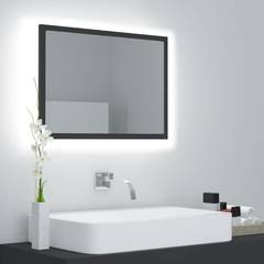 Badezimmerspiegel Milon 37x60cm Holz Grau und LED multicolor
