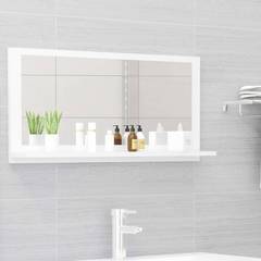 Badezimmerspiegel mit Regal Ecaillon 80x37cm Holz Weiß Hochglanz