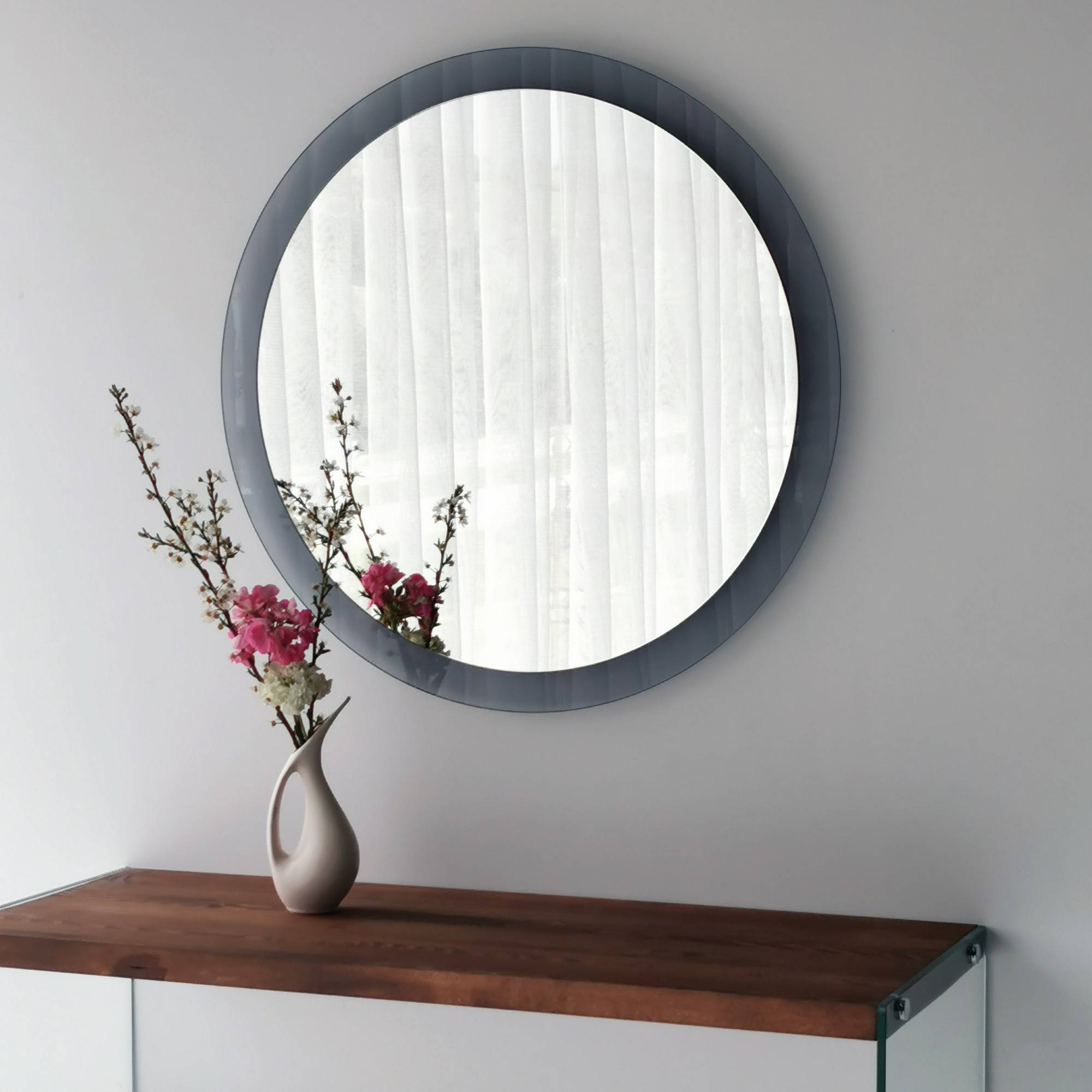Miroir moderne rond Erissa D65cm Verre trempé Transparent