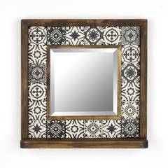 Specchio da parete Dallat L32,5xH33cm Legno massiccio Motivo arabesco scuro Bianco e nero