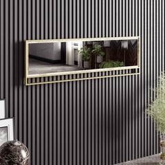 Belleza espejo de pared rectangular W121.8 cm marco calado Melamina Negro Metal Oro