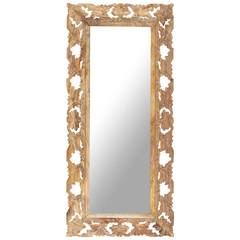 Handgesneden spiegel Madurai 50x110cm Massief mangohout Bruin