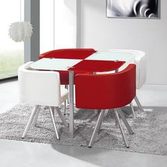 Mosaic 90 tafel en stoelen wit en rood