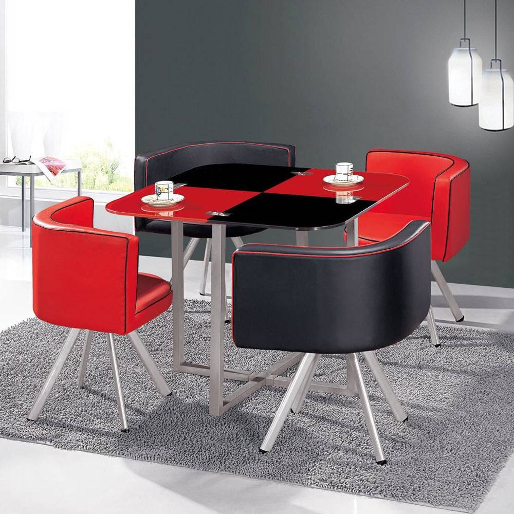 Toegeven Hoes restjes Mosaic 90 tafel en stoelen rood en zwart