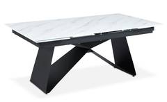 Tavolo da pranzo allungabile Mogarie in vetro effetto marmo bianco e gambe in metallo nero