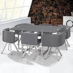Conjunto de mesa y 6 sillas Mosaic XL cristal Gris