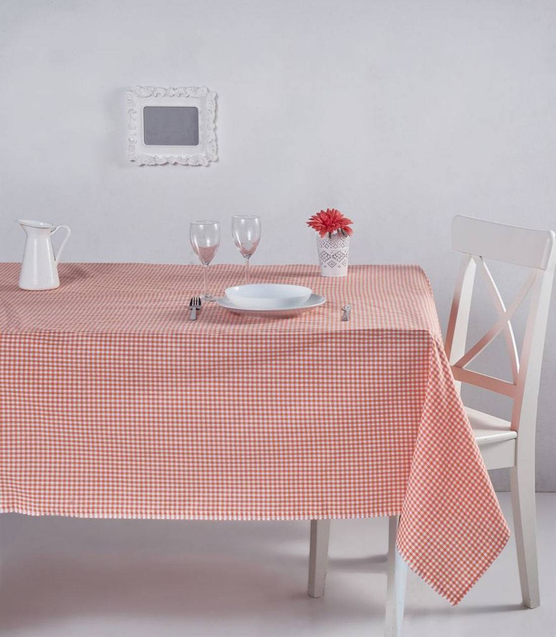 Nappe de table Bertier 170x170cm Coton Motif petits carreaux Orange et Blanc