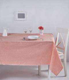 Bertier Tischdecke 170x170cm Baumwolle Muster klein orange und weiß kariert