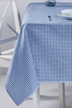 Bertier Tischdecke 170x220cm Baumwolle Muster klein blau und weiß kariert