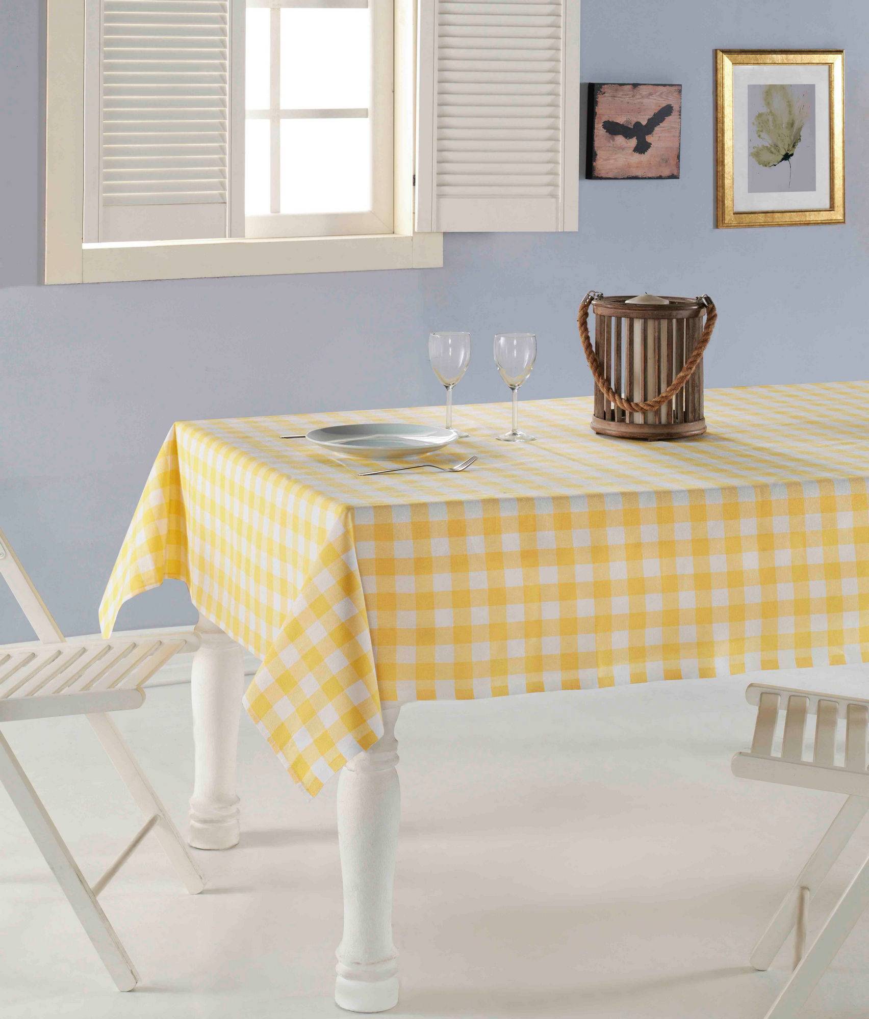 Brunier Tischdecke 160 x 160 cm Gelb-weißes Karomuster