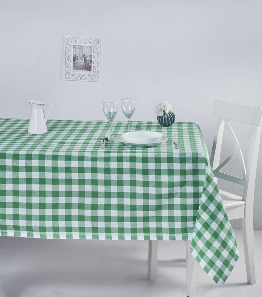 Brunier Tischdecke 160x160cm Karomuster Grün und Weiß