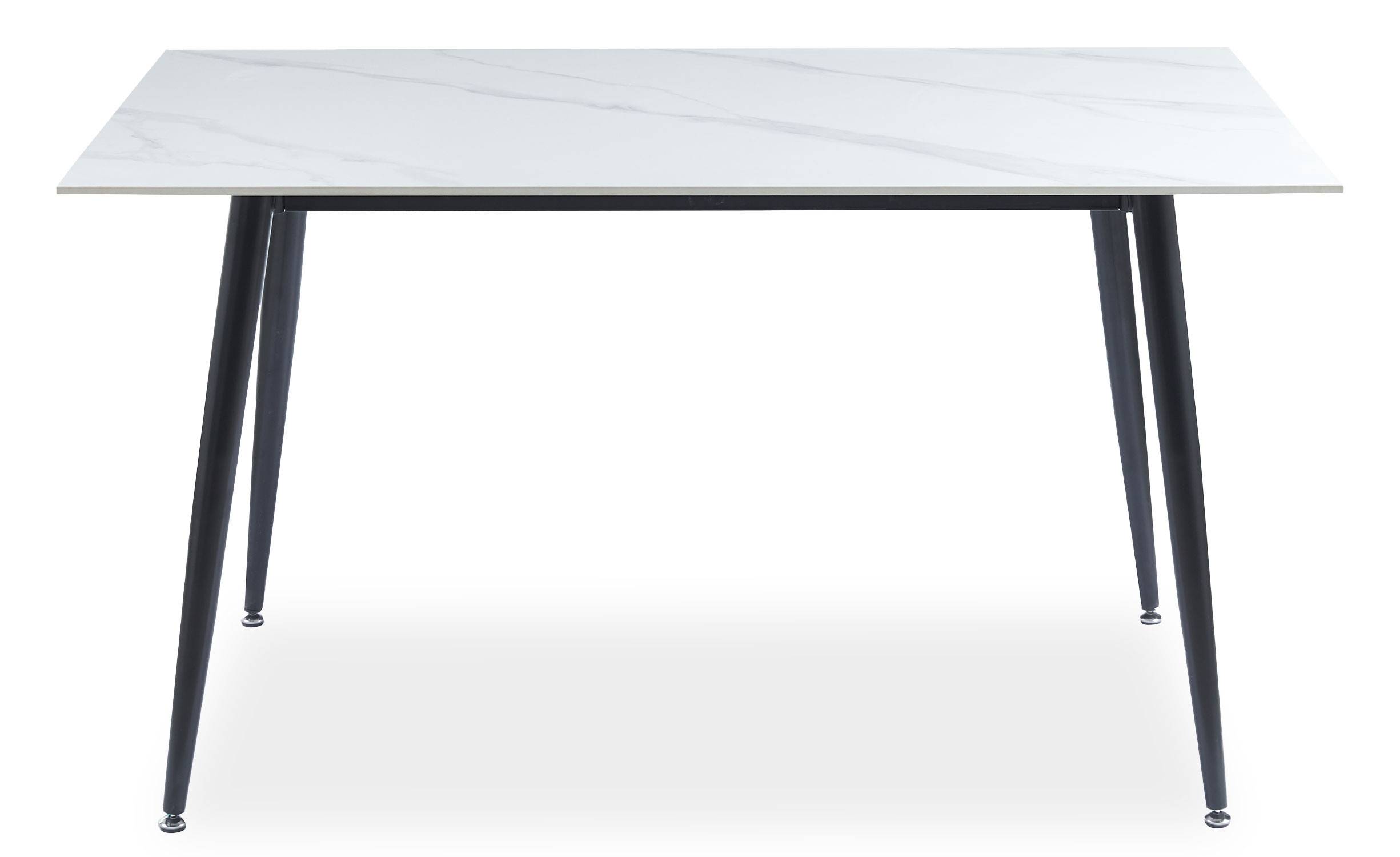Tavolo da pranzo Narviano 80x140cm in ceramica effetto marmo bianco con gambe in metallo nero